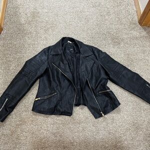 a.n.a Black Leather Jacket with Gold Accents